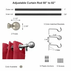 Buy 😉 Evideco 2 Pack Adjustable 1" Single Window Curtain Rod 50" To 82" - 50" To 82" L X 1" D 🥰 -Evideco Shop 2 Pack Adjustable 122 Single Window Curtain Rod 5022 to 8222 Silver 2