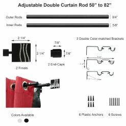 Promo π Evideco 2 Pack Adjustable 3/4" Double Window Curtain Rod 50" To 82" - 50" To 82" L X 3/4" D Black π 8 Promo π Evideco 2 Pack Adjustable 3/4" Double Window Curtain Rod 50" To 82" - 50" To 82" L X 3/4" D Black π -Evideco Shop 2 Pack Adjustable 3 422 Double Window Curtain Rod 5022 to 8222 White 2