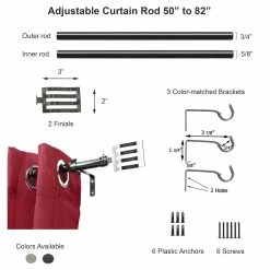 Outlet 🤩 Evideco 2 Pack Adjustable 3/4" Single Window Curtain Rod 50" To 82" Silver - 50" To 82" L X 3/4" D Graphite 🔔 -Evideco Shop 2 Pack Adjustable 3 422 Single Window Curtain Rod 5022 to 8222 Silver 2