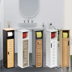Outlet 😍 Evideco 2 In 1 Toilet Paper Holder Stand Cabinet And Reserve - 7.2'L X 7.2"W X 29.9"H Elements Acacia Grey 🎁