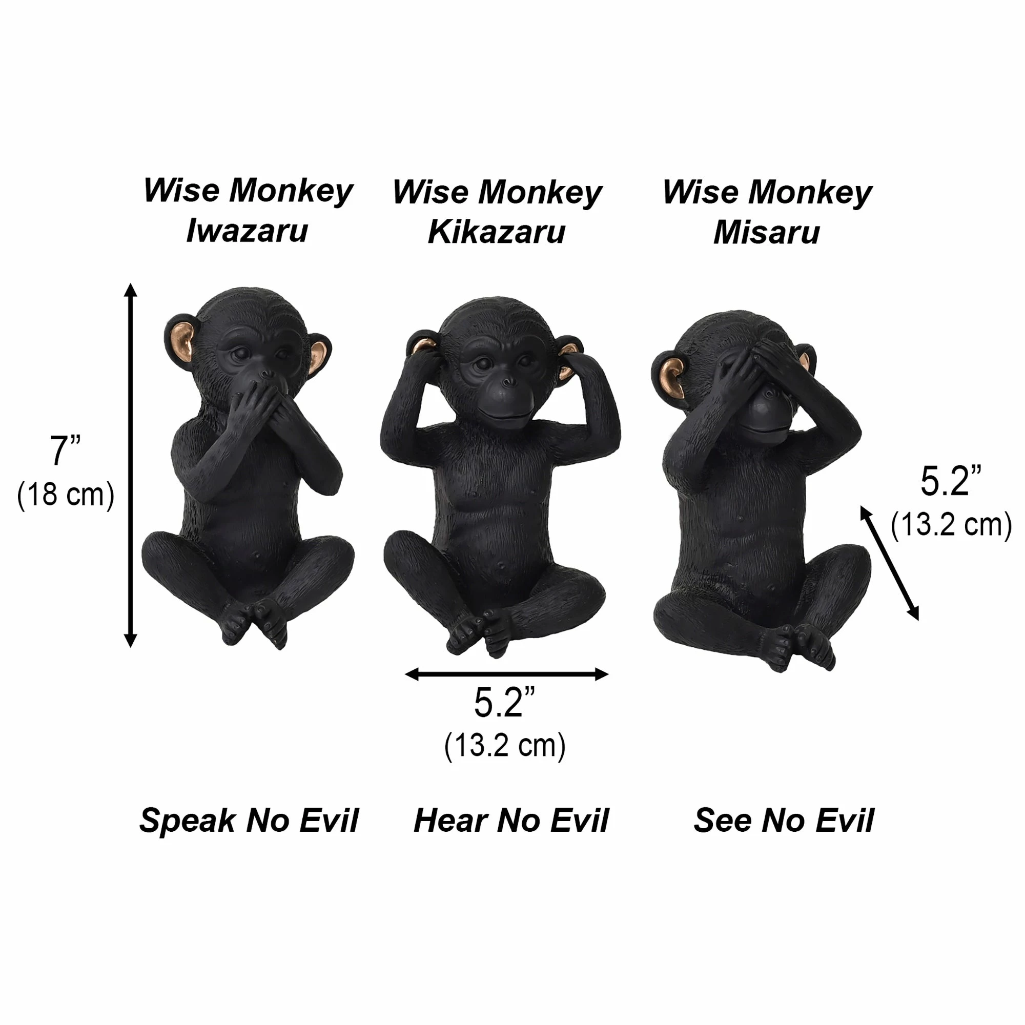 Top 10 π Evideco 3 Wise Monkeys Speak Hear See No Evil Resin Black Gold Set Of 3 β - Image 12