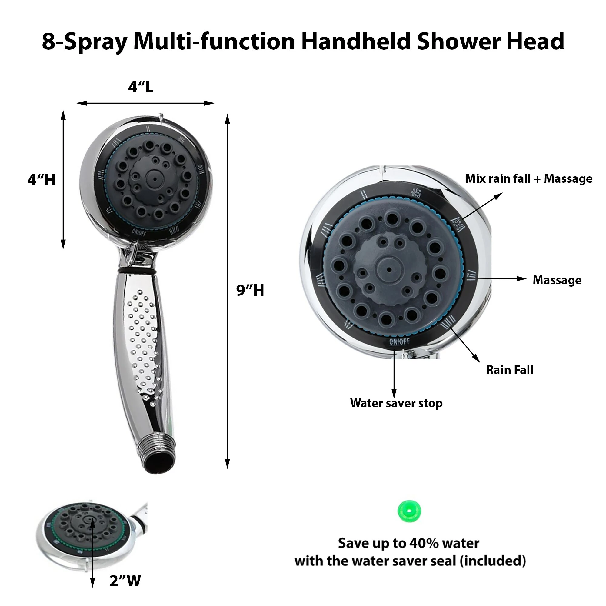 Deals ✔️ Evideco 8-Spray Multi-Function Universal Handheld Shower Head Chrome ⭐ 3 Deals ✔️ Evideco 8-Spray Multi-Function Universal Handheld Shower Head Chrome ⭐ - Image 3
