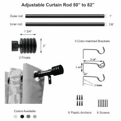 Best Pirce 💯 Evideco Adjustable 1" Single Window Curtain Rod 50" To 82" Grey - 50" To 82" L X 1" D 💯 -Evideco Shop Adjustable 122 Single Window Curtain Rod 5022 to 8222 Grey 1