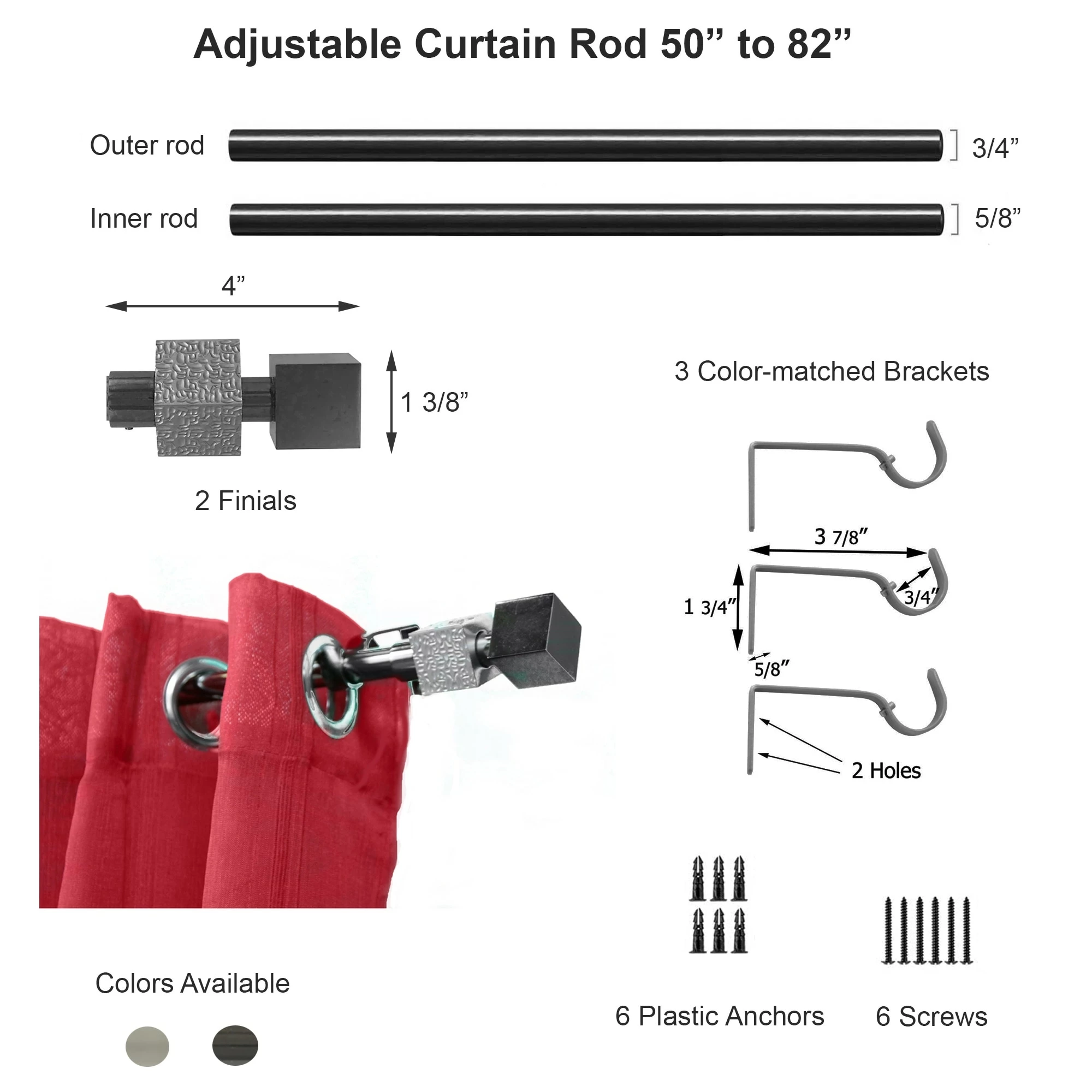 Best reviews of π Evideco Adjustable 3/4" Single Window Curtain Rod 50" To 82" Graphite - 50" To 82" L X 3/4" D π 9 Best reviews of π Evideco Adjustable 3/4" Single Window Curtain Rod 50" To 82" Graphite - 50" To 82" L X 3/4" D π - Image 9