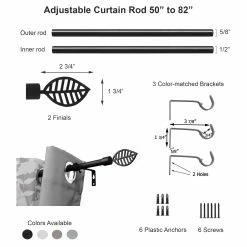 New β Evideco Adjustable 5/8" Single Window Curtain Rod 50" To 82" Grey - 50" To 82" L X 5/8" D π 22 New β Evideco Adjustable 5/8" Single Window Curtain Rod 50" To 82" Grey - 50" To 82" L X 5/8" D π -Evideco Shop Adjustable 5 822 Single Window Curtain Rod 5022 to 8222 Grey 2