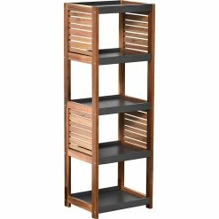 Budget 🎁 Evideco Bath Linen Storage Floor Shelf Elements Acacia - Gray Wood - 42 3/4"Hx14.5"Lx11 3/4"W 🎁
