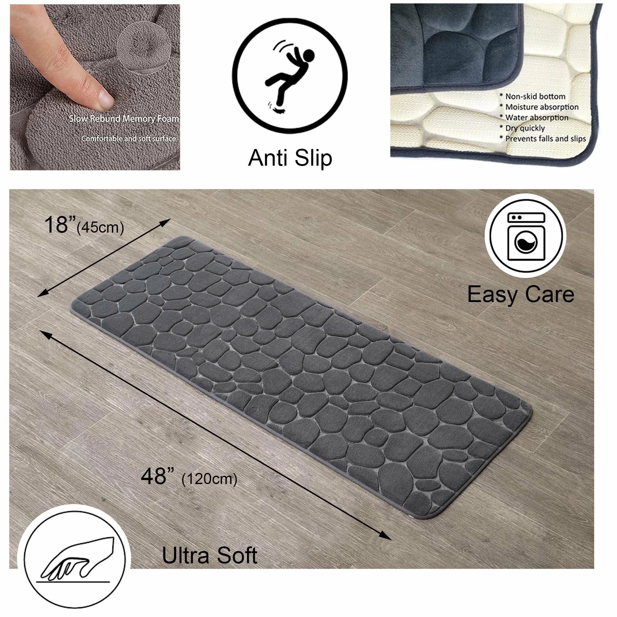 Best Sale π Evideco Bath Rug Runner Mat Memory Foam Pebble 48"L X 18"W Dark Grey π 13 Best Sale π Evideco Bath Rug Runner Mat Memory Foam Pebble 48"L X 18"W Dark Grey π - Image 13