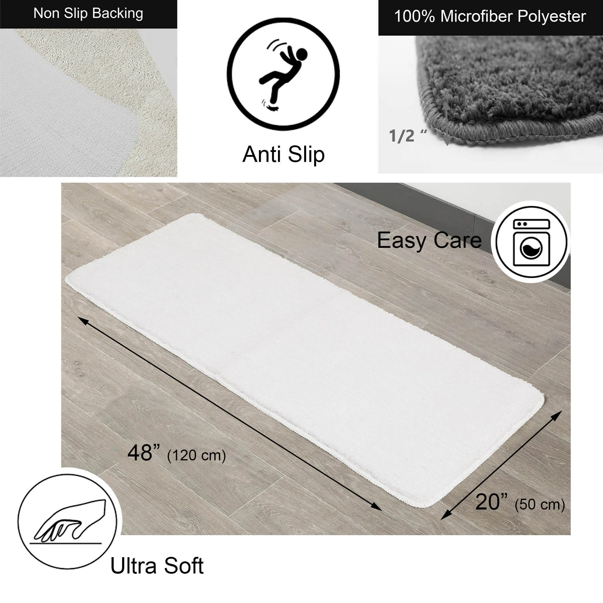 Best Pirce 𧨠Evideco Bath Rug Runner Mat Microfiber Polyester 48"L X 20"W Brown π - Image 9