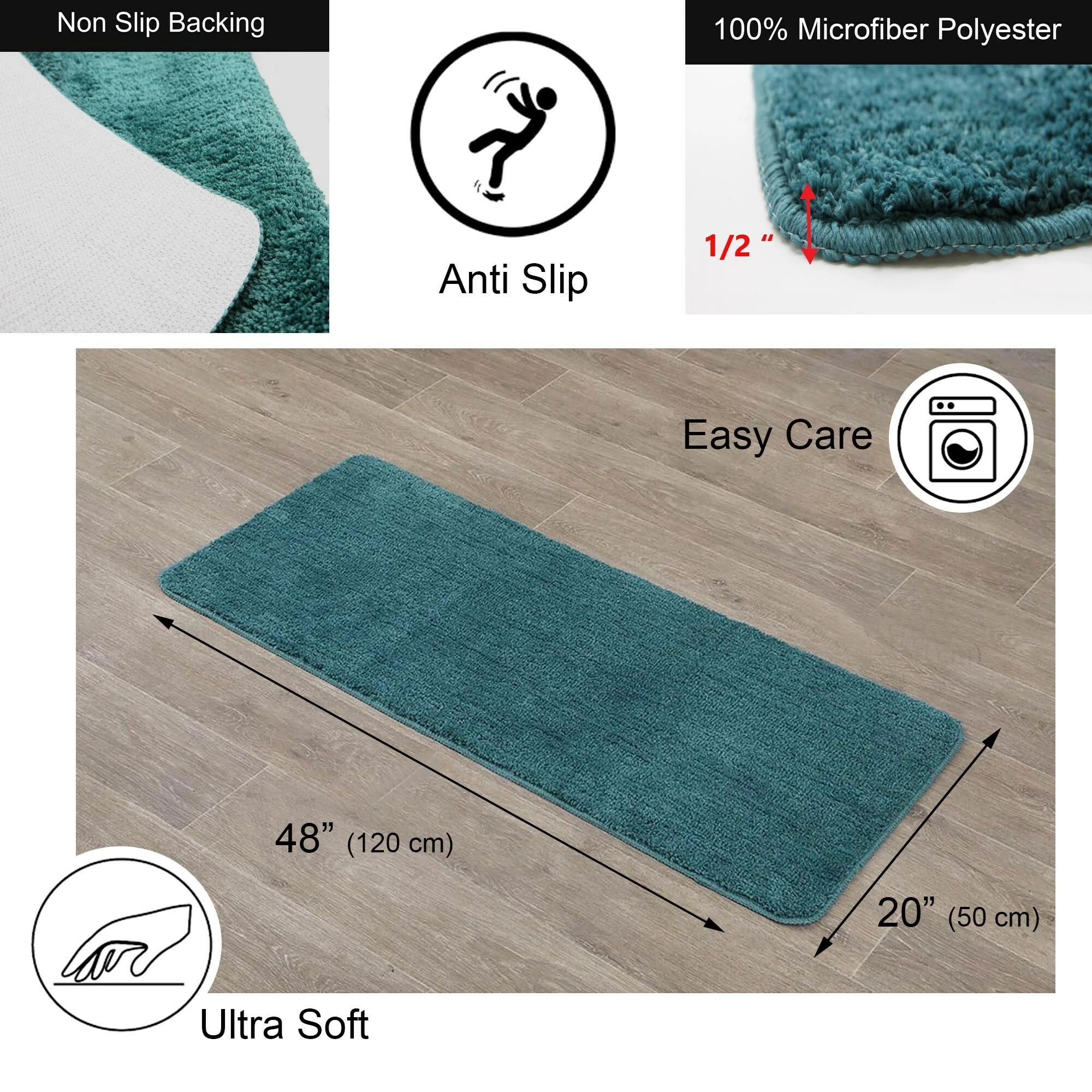 Best Pirce 𧨠Evideco Bath Rug Runner Mat Microfiber Polyester 48"L X 20"W Brown π - Image 4
