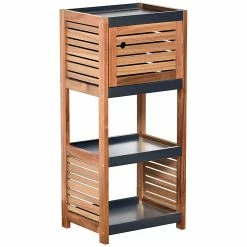 Buy 😍 Evideco Bath Storage Floor Cabinet Elements 1 Door 3 Shelves Wood Grey Acacia - 14.5"L X 11 3/4"W X 32 6/8"H ⭐