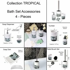 Coupon 🔔 Evideco Bathroom Accessory Set 4-Pieces Tropical Bamboo Leaves Lotion Soap Dispenser Only 👍 -Evideco Shop Bathroom Accessory Set 4 Pieces Tropical Bamboo Leaves 1