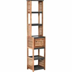 Best Sale 🧨 Evideco Bathroom Linen Tower Cabinet Elements 1 Door 5 Shelves Acacia Gray - 15.3"L X 11.12"W X 67"H 😀