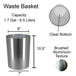 Cheap 🥰 Evideco Bathroom Round Waste Basket NOUMEA Brushed Aluminum 1.7 Gal - 8" L X 8" W X 10.5"H 🎁 -Evideco Shop Bathroom Round Waste Basket NOUMEA Brushed Aluminum 1.7 Gal 2
