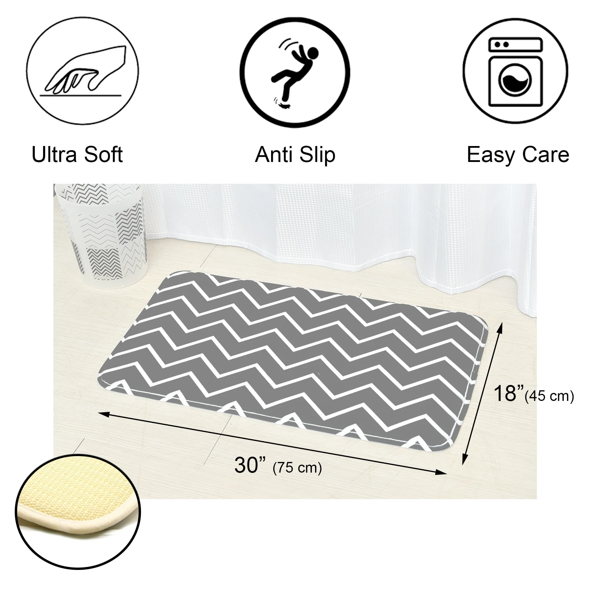 Deals π₯° Evideco Bathroom Rug Memory Foam Mat ZigZag Print Black 30"L X 18"W π 3 Deals π₯° Evideco Bathroom Rug Memory Foam Mat ZigZag Print Black 30"L X 18"W π - Image 3