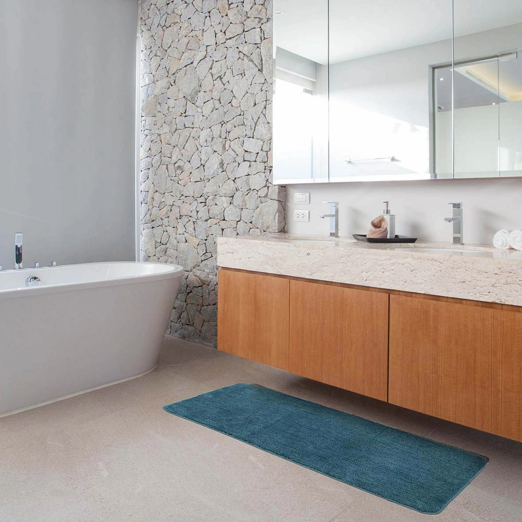 Best Pirce 𧨠Evideco Bath Rug Runner Mat Microfiber Polyester 48"L X 20"W Brown π - Image 3