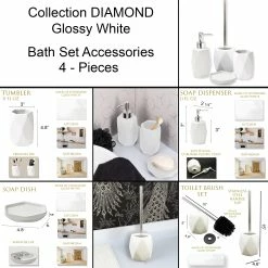 Flash Sale ⌛ Evideco Diamond Bath Set Accessories White Or Black 👍 -Evideco Shop Diamond Bath Set Accessories White or Black 6