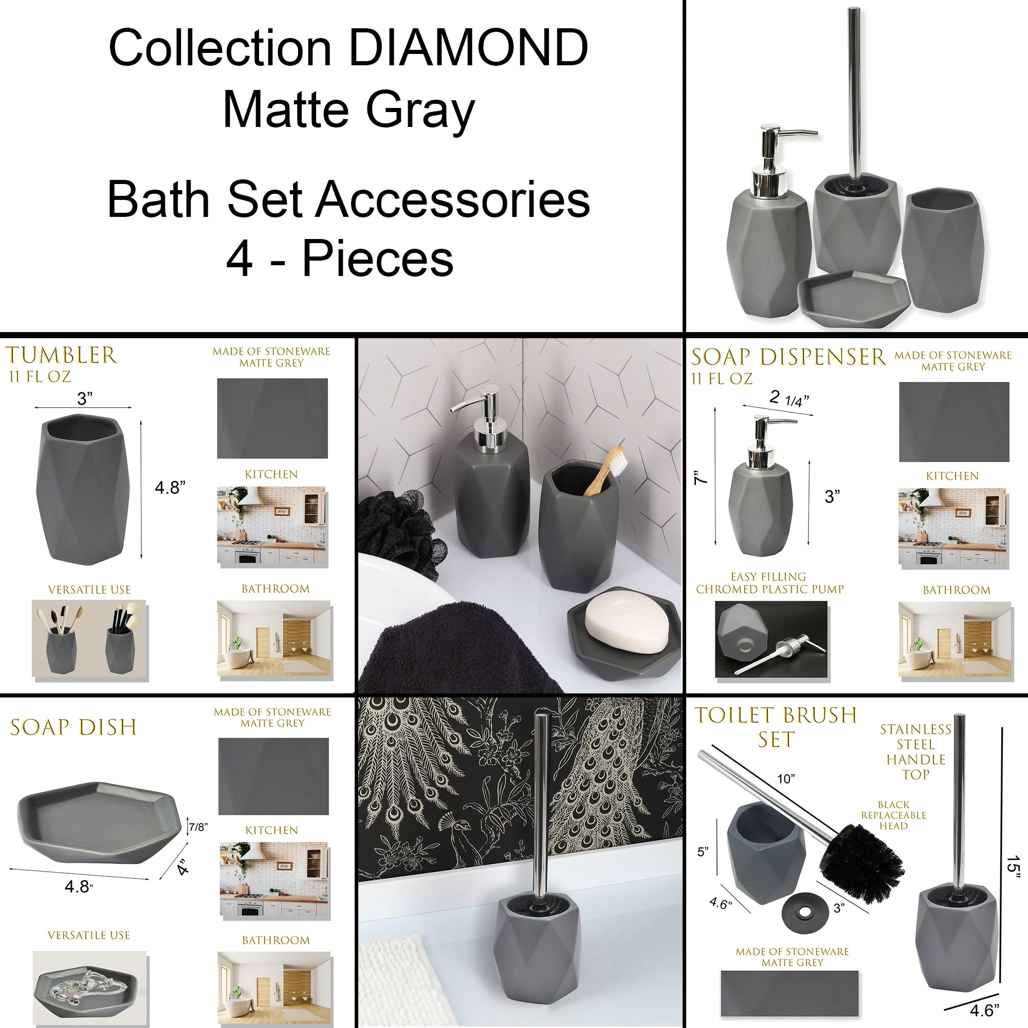 Coupon π Evideco Diamond Bathroom Accessory Set 4-Pieces Gray 𧨠9 Coupon π Evideco Diamond Bathroom Accessory Set 4-Pieces Gray 𧨠- Image 9