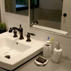 Flash Sale ⌛ Evideco Diamond Bath Set Accessories White Or Black 👍 -Evideco Shop Diamond Collection Bath Accessory Set 4 Pieces White 1