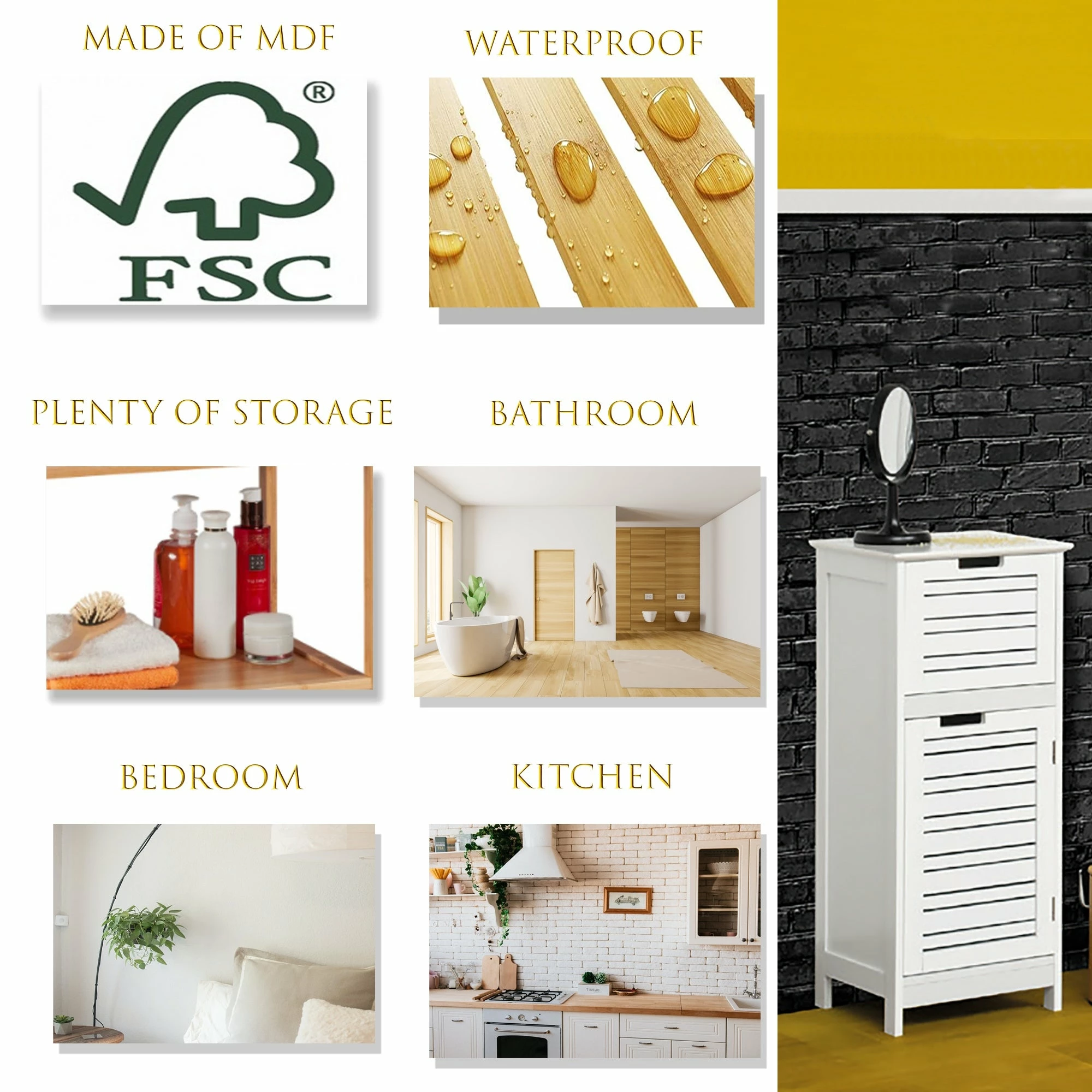 Deals 𧨠Evideco Bathroom Linen Storage Floor Cabinet Miami White Wood π - Image 3