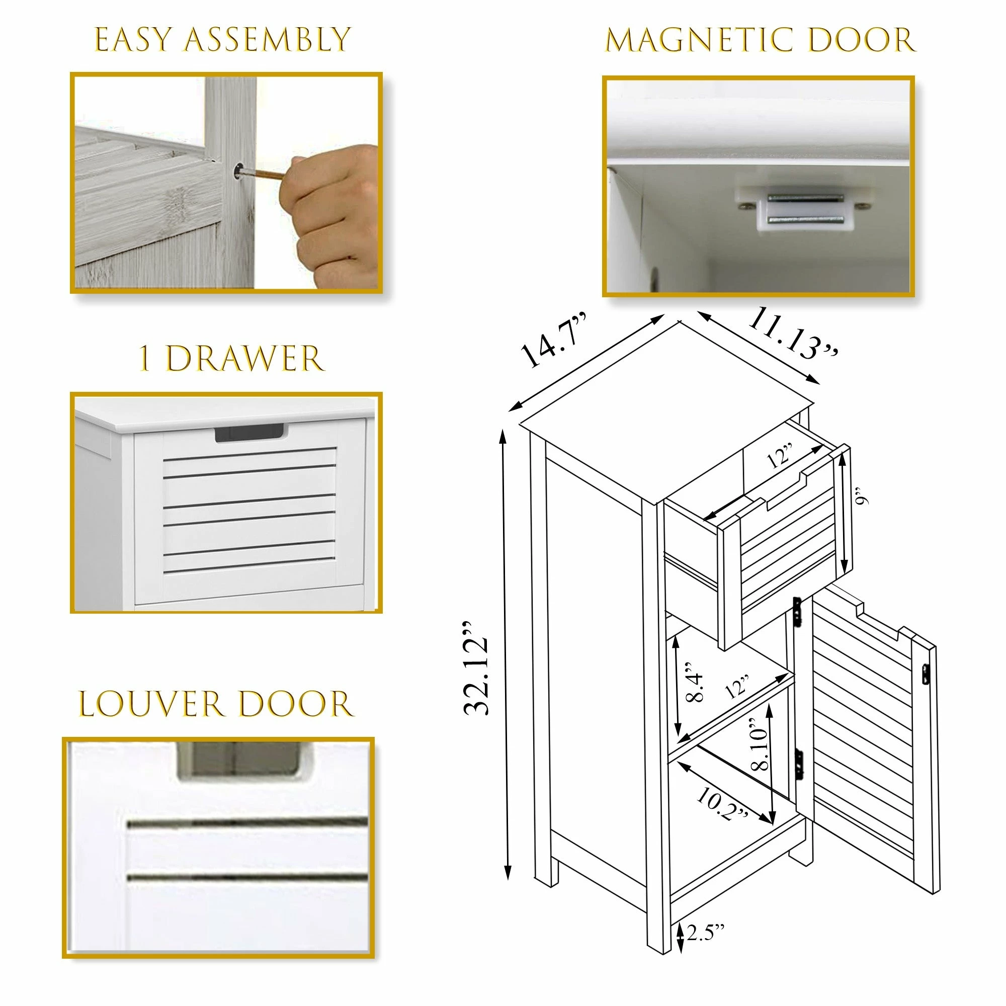 Deals 𧨠Evideco Bathroom Linen Storage Floor Cabinet Miami White Wood π - Image 4