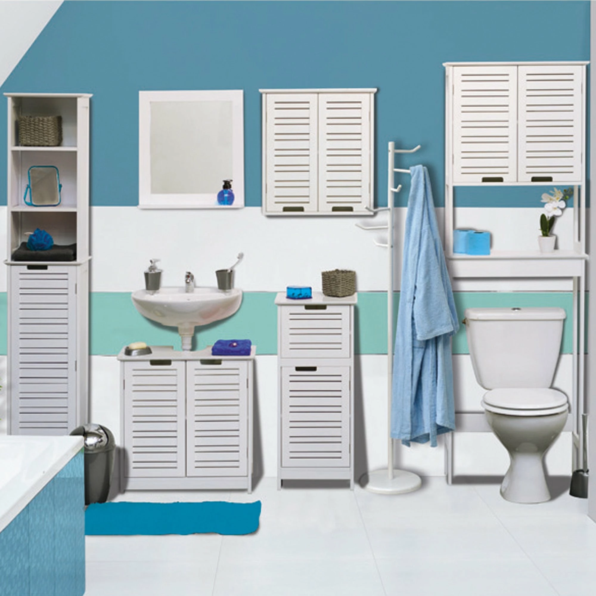 Deals 𧨠Evideco Bathroom Linen Storage Floor Cabinet Miami White Wood π - Image 5