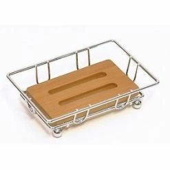 Brand new 🔥 Evideco Bathroom Metal Wire Soap Dish Cup With Bamboo Tray Brown 👏