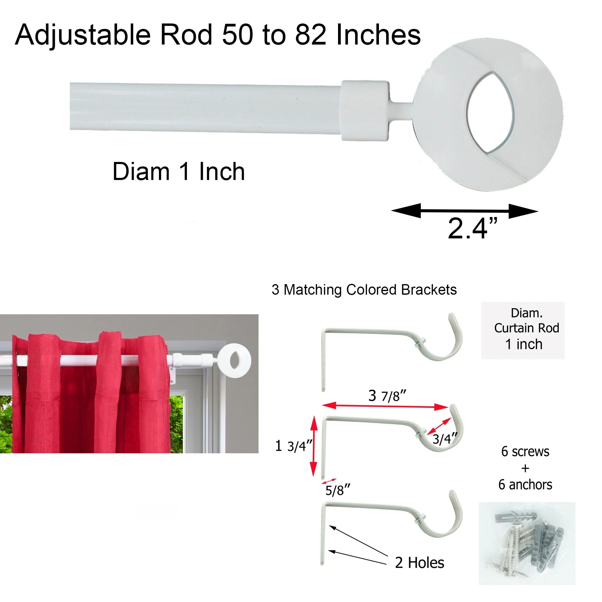 Wholesale β Evideco Adjustable 3/4" Single Window Curtain Rod 50" To 82" Gold - 50" To 82" L X 3/4" D White π 2 Wholesale β Evideco Adjustable 3/4" Single Window Curtain Rod 50" To 82" Gold - 50" To 82" L X 3/4" D White π - Image 2