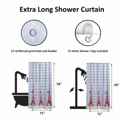 Cheapest 🔥 Evideco Extra Long Shower Curtain Polyester Eiffel Tower 12 Rings 79"L X 71"W Red And Blue ⌛ -Evideco Shop Extra Long Shower Curtain Polyester Eiffel Tower 12 Rings 7922L x 7122W 2