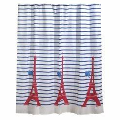 Cheapest 🔥 Evideco Extra Long Shower Curtain Polyester Eiffel Tower 12 Rings 79"L X 71"W Red And Blue ⌛