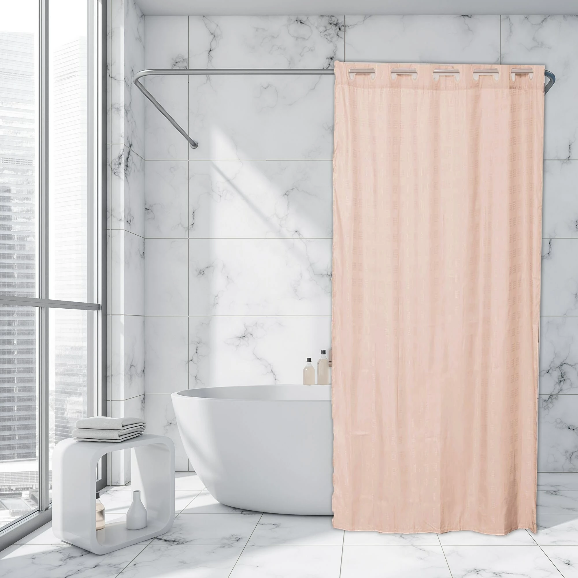 Outlet π₯° Evideco Extra Long Shower Curtain Polyester Hook Less Cubic 79"L X 71"W Beige Camel π 4 Outlet π₯° Evideco Extra Long Shower Curtain Polyester Hook Less Cubic 79"L X 71"W Beige Camel π - Image 4