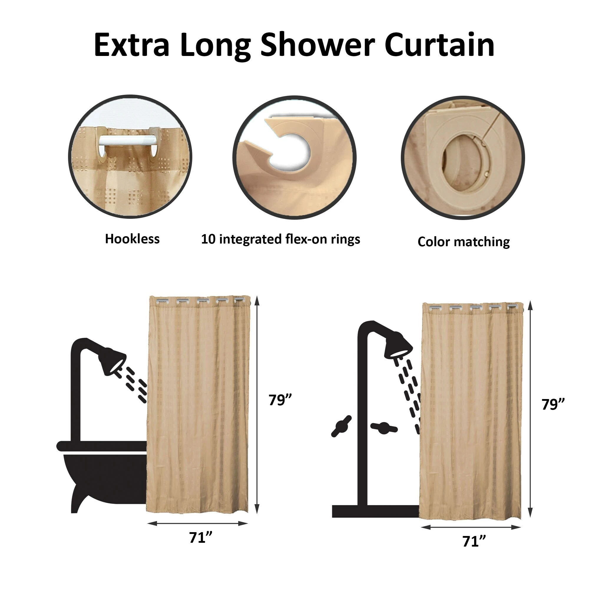 Outlet π₯° Evideco Extra Long Shower Curtain Polyester Hook Less Cubic 79"L X 71"W Beige Camel π 13 Outlet π₯° Evideco Extra Long Shower Curtain Polyester Hook Less Cubic 79"L X 71"W Beige Camel π - Image 13