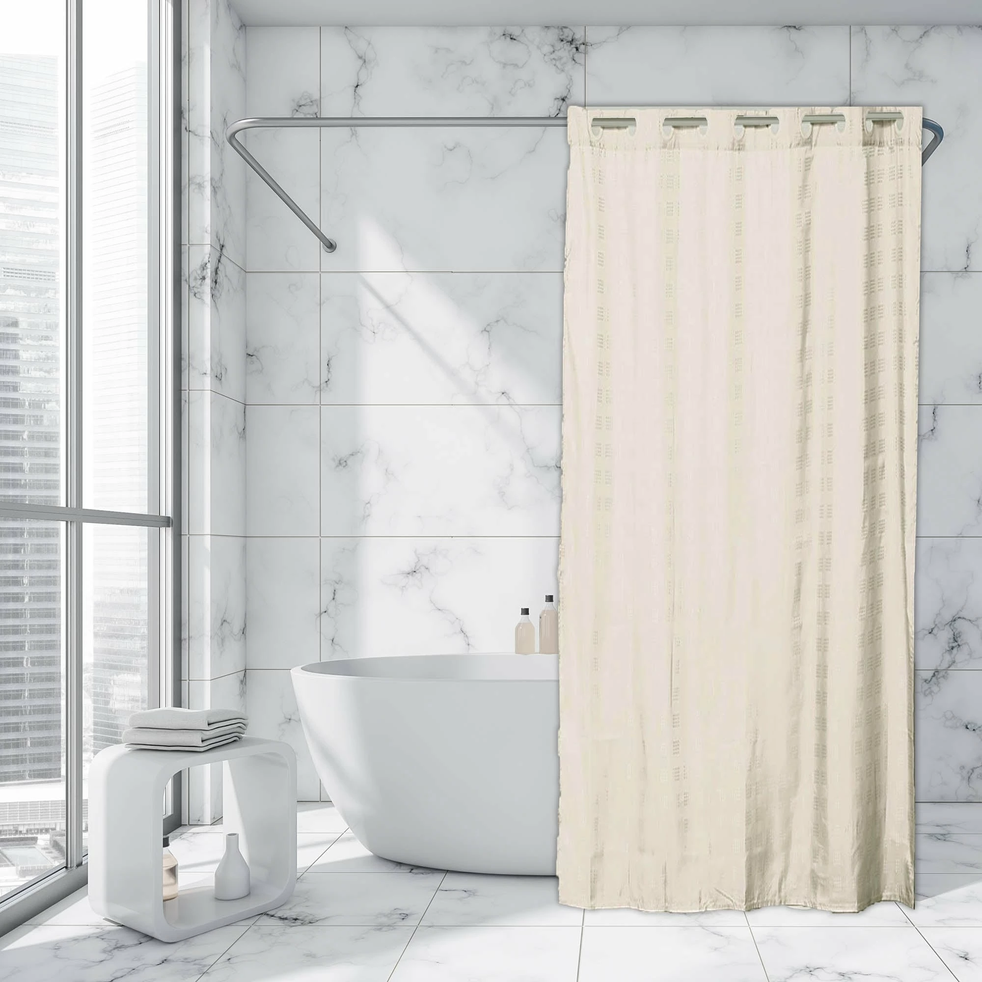 Outlet π₯° Evideco Extra Long Shower Curtain Polyester Hook Less Cubic 79"L X 71"W Beige Camel π 8 Outlet π₯° Evideco Extra Long Shower Curtain Polyester Hook Less Cubic 79"L X 71"W Beige Camel π - Image 8