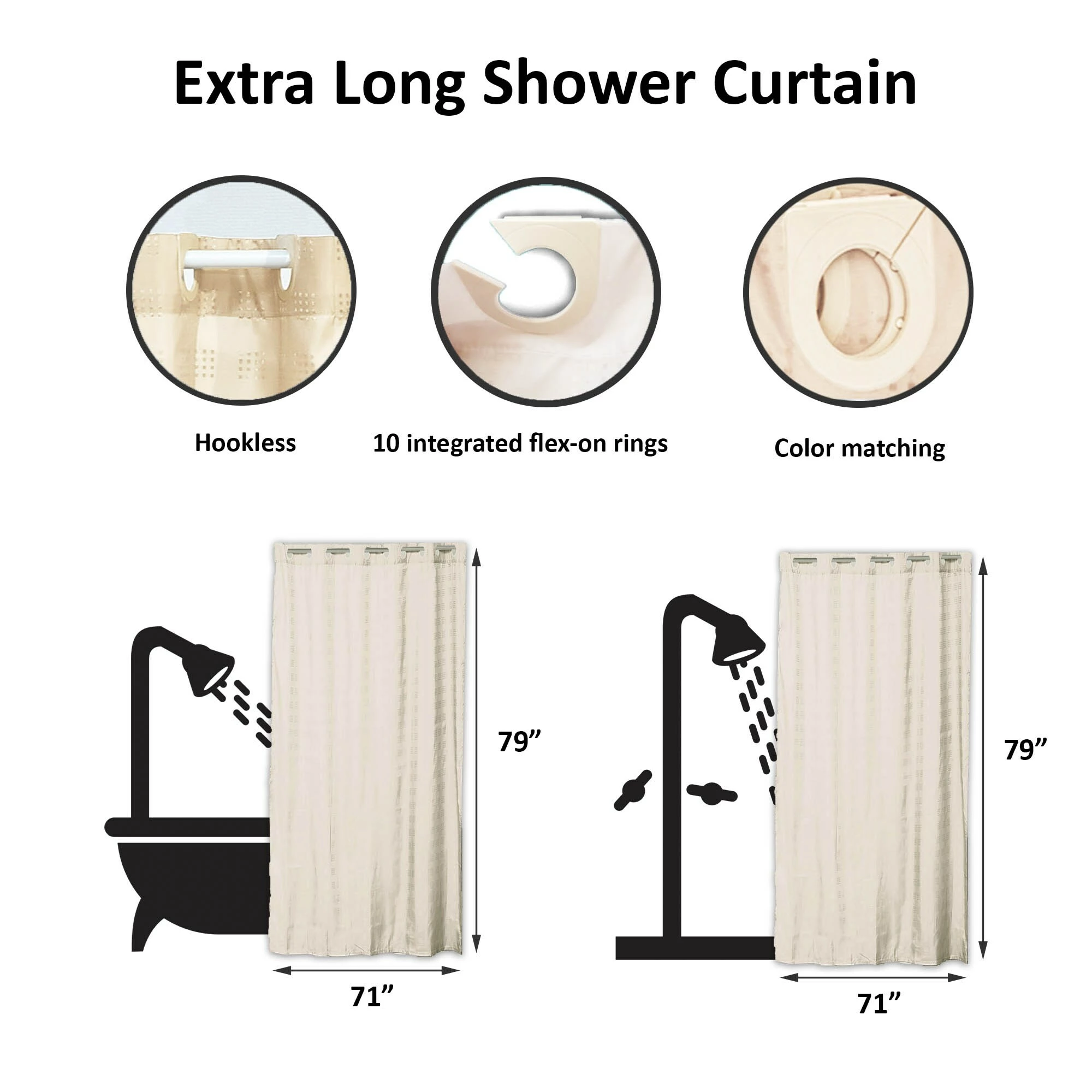 Outlet π₯° Evideco Extra Long Shower Curtain Polyester Hook Less Cubic 79"L X 71"W Beige Camel π 9 Outlet π₯° Evideco Extra Long Shower Curtain Polyester Hook Less Cubic 79"L X 71"W Beige Camel π - Image 9
