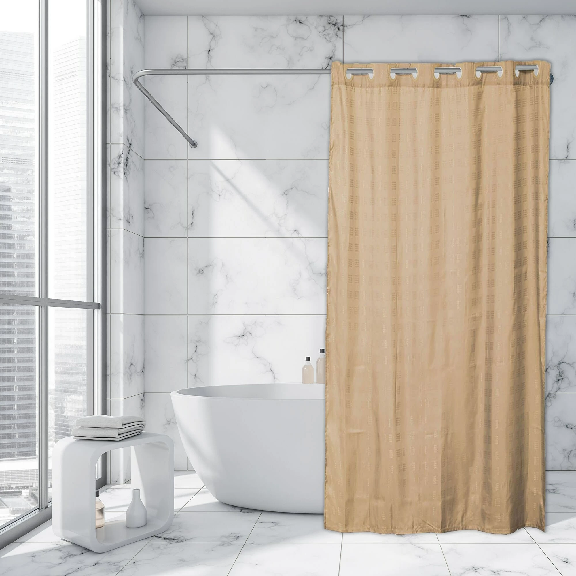 Outlet π₯° Evideco Extra Long Shower Curtain Polyester Hook Less Cubic 79"L X 71"W Beige Camel π 12 Outlet π₯° Evideco Extra Long Shower Curtain Polyester Hook Less Cubic 79"L X 71"W Beige Camel π - Image 12