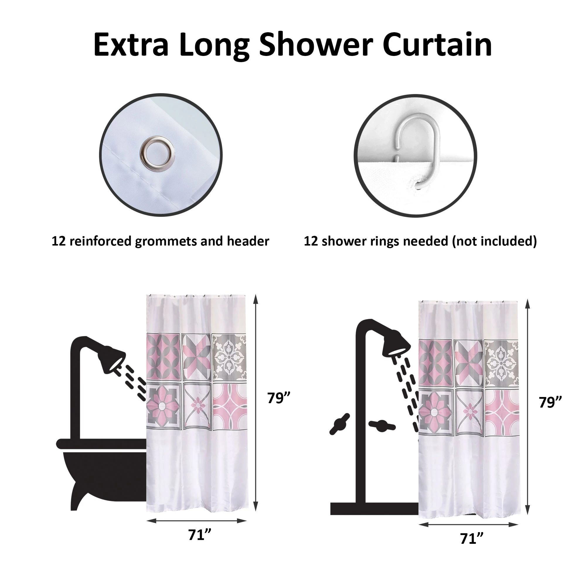 Best Pirce π₯ Evideco Extra Long Shower Curtain Polyester Rosace 71"L X 79"H π 3 Best Pirce π₯ Evideco Extra Long Shower Curtain Polyester Rosace 71"L X 79"H π - Image 3