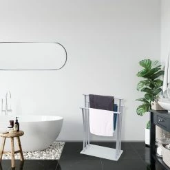 Hot Sale ✨ Evideco Freestanding Towel Rack Three Bars Tempered White Glass Base - 19 L X 13.8 D X 30 H 🔥 -Evideco Shop Freestanding Towel Rack Three Bars Tempered White Glass Base 2
