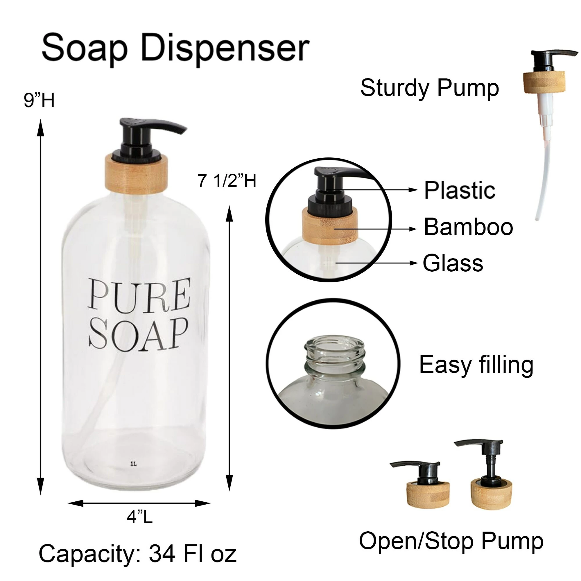 Top 10 β¨ Evideco Glass And Bamboo Soap Dispenser PURE SOAP 17 Or 34 FL OZ - Clear π 6 Top 10 β¨ Evideco Glass And Bamboo Soap Dispenser PURE SOAP 17 Or 34 FL OZ - Clear π - Image 6