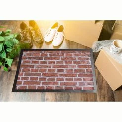 Alternative view of Hot Sale ❤️ Evideco Indoor Printed Door Mat Brick Wall PVC Polyester Rug 24x16 🧨