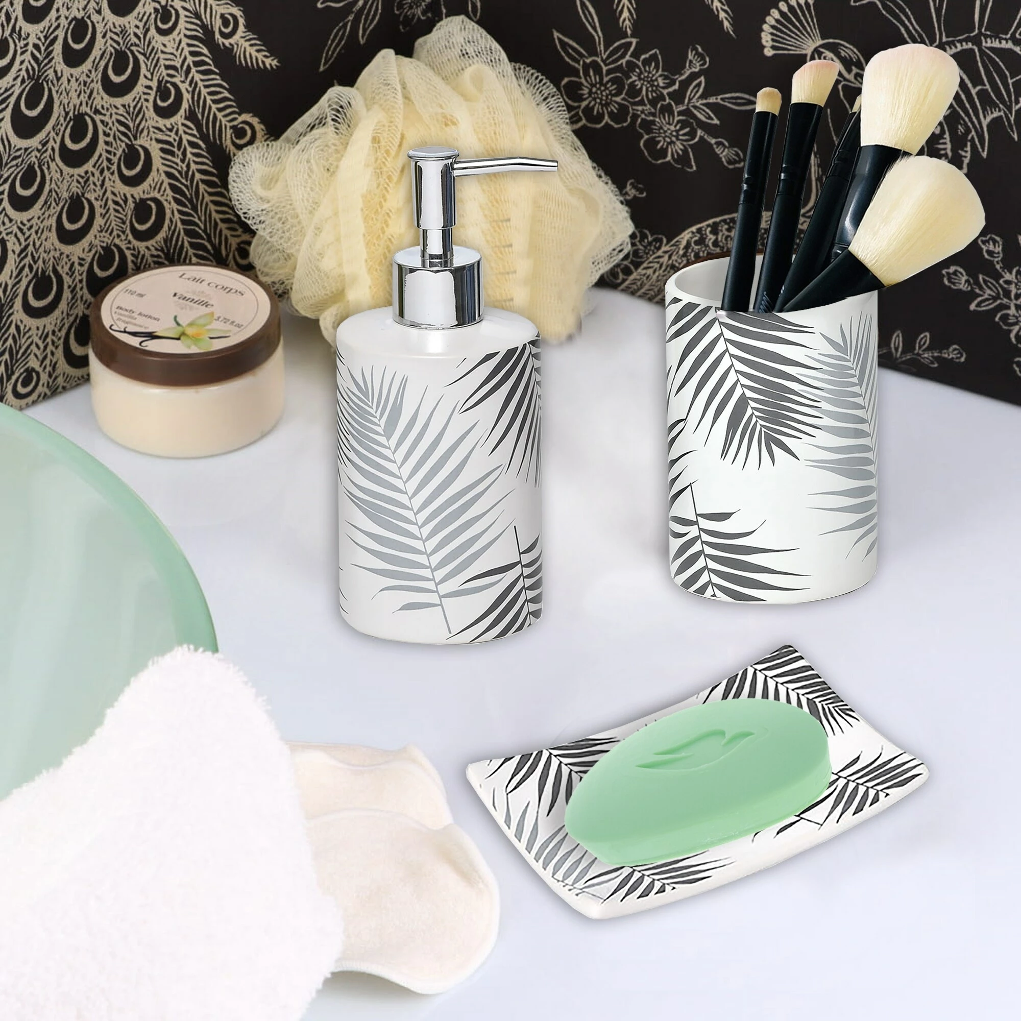 Discount π Evideco Bathroom Accessory Set 3-Pieces Lodge Jungle Leaves β 1 Discount π Evideco Bathroom Accessory Set 3-Pieces Lodge Jungle Leaves β