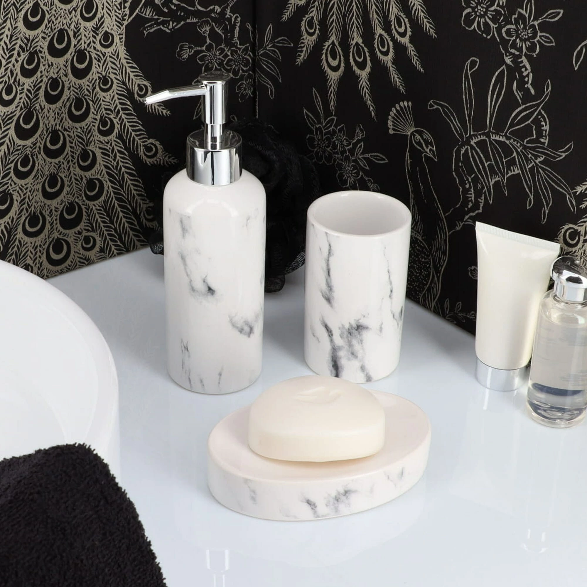 New 𧨠Evideco Marble Collection Bath Accessory Set Pieces Full Set 4 Pieces π 2 New 𧨠Evideco Marble Collection Bath Accessory Set Pieces Full Set 4 Pieces π - Image 2