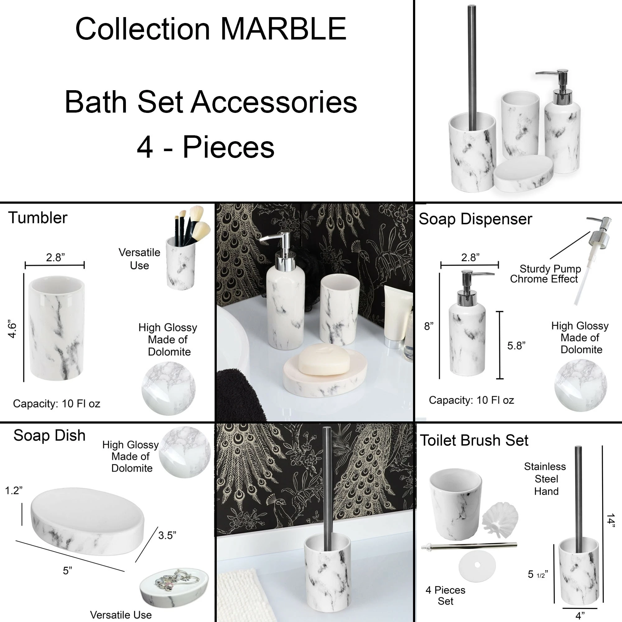New 𧨠Evideco Marble Collection Bath Accessory Set Pieces Full Set 4 Pieces π 6 New 𧨠Evideco Marble Collection Bath Accessory Set Pieces Full Set 4 Pieces π - Image 6