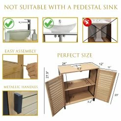 Wholesale 🥰 Evideco Wall-Mounted Sink Floor Cabinet Cebu 2 Doors Bamboo Black Wood 🌟 -Evideco Shop Non Pedestal Under Sink Storage Vanity Cabinet 2 Doors Cebu Bamboo Black Wood 2