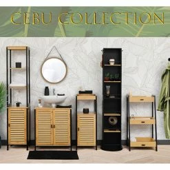 Wholesale 🥰 Evideco Wall-Mounted Sink Floor Cabinet Cebu 2 Doors Bamboo Black Wood 🌟 -Evideco Shop Non Pedestal Under Sink Storage Vanity Cabinet 2 Doors Cebu Bamboo Black Wood 3