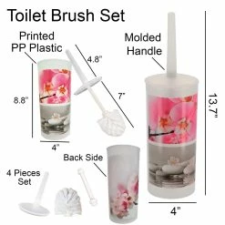 Coupon 👏 Evideco Orchid Toilet Brush And Holder Set Plastic - 4"L X 4"W X 13.7"H 🤩 -Evideco Shop Orchid Toilet Brush and Holder Set Plastic 2