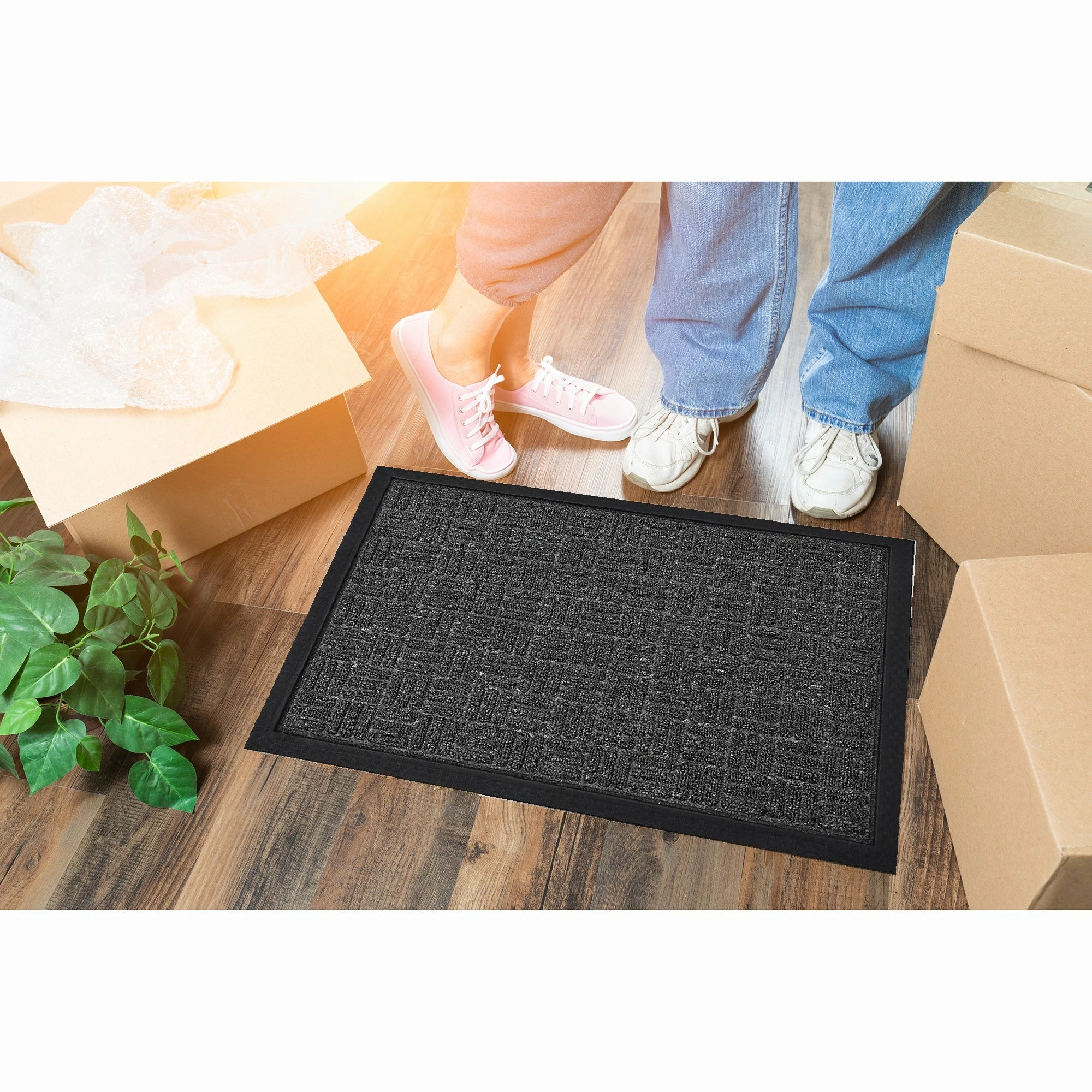 Cheap ❤️ Evideco Outdoor Front Door Mat Checkerboard Yvan Polypropylene Rubber Rug 24x16 Grey ⭐ - Image 2