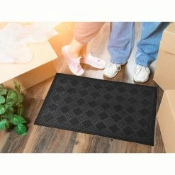 Alternative view of Hot Sale 🎉 Evideco Outdoor Mat Drew Checkerboard Rubber Rug 24x16 Inch Black 👍