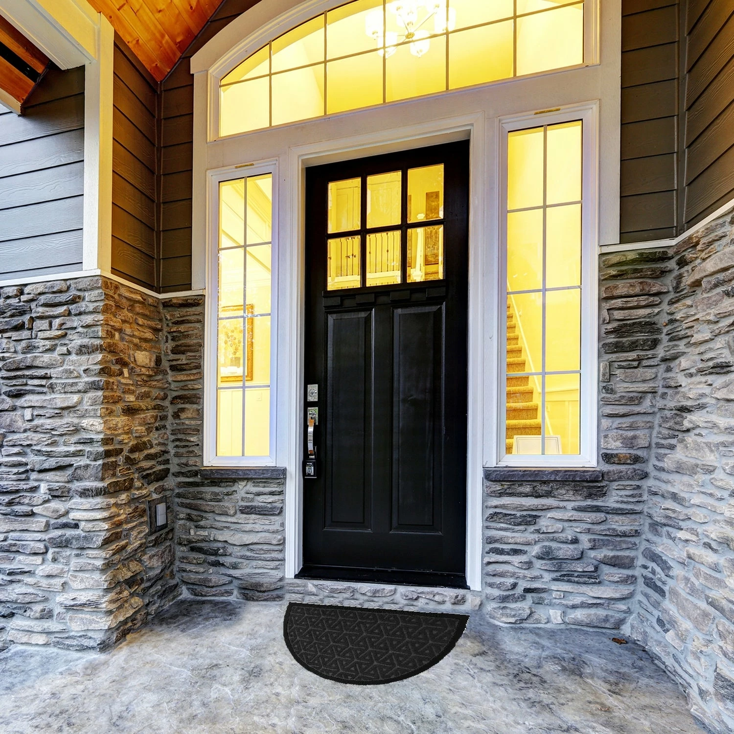 Outlet π Evideco Outdoor Wilson Half Round Front Door Mat Polyester Rubber Rug 30x18 Black β¨ - Image 8