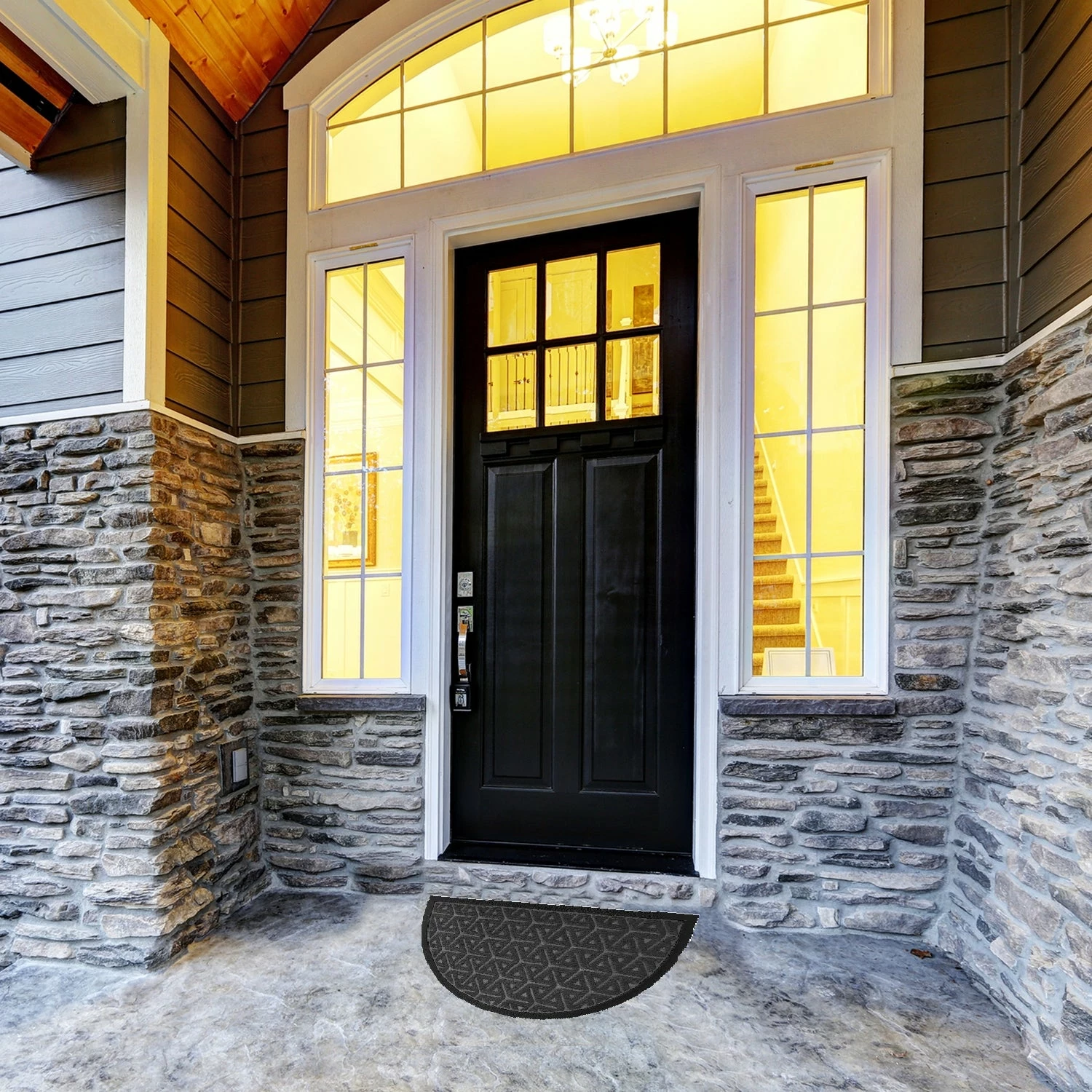 Outlet π Evideco Outdoor Wilson Half Round Front Door Mat Polyester Rubber Rug 30x18 Black β¨ - Image 2
