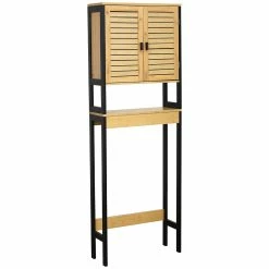 Promo 🧨 Evideco Over The Toilet Storage Cabinet Bathroom Cebu Bamboo - Black Wood - 24 W X 8.8 D X 68 H 😀