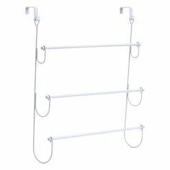 Deals 🌟 Evideco Over-the-door 3 Bars Towel Rack Holder White Metal - 19.8''L X 6''W X 21.8''H ⭐